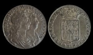 William and Mary (1688-94), silver Halfcrown, 1690, <strong>GRETIA error</strong>, first conjoined busts right, legend surrounding, GVLIELMVS. ET. MARIA. DEI. GRETIA, second V of King's name over an S, toothed border around rim both sides