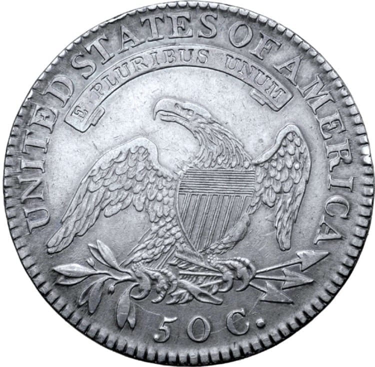 1818 Draped bust of Liberty left, wearing Phrygian cap; seven stars before, six stars behind, date below
