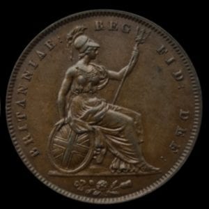 Victoria (1837-1901), copper Penny, 1841 Young filleted head left, date below, W.W. incuse on truncation