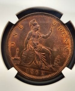 1862 Bun Penny MS 65 RB Reverse