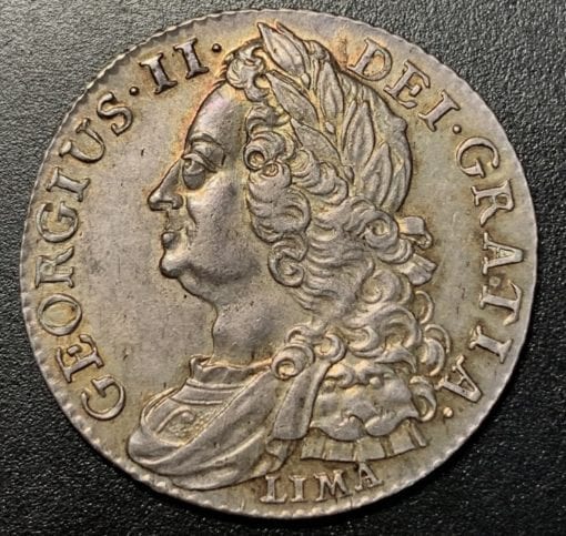 George II (1727 – 1760), Shilling, laureate, draped & cuirassed bust