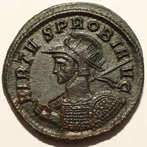 Probus Billion Antoninianus Ticinum, AD 279. VIRTVS PROBI AVG, radiate, helmeted, cuirassed bust left