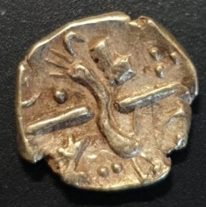 CELTIC, Cantii, Uninscribed, Quarter Stater, Circa 60-20 BC. Gold, Hampshire Thunderbolt