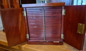 A mahogany coin cabinet, ex Baldwin