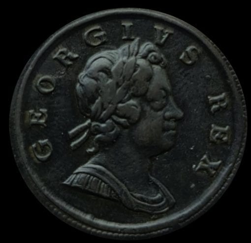 George I (1714-1727), “Dump” issue Copper Halfpenny 1717, first issue, laureate and cuirassed bust right, toothed border both sides