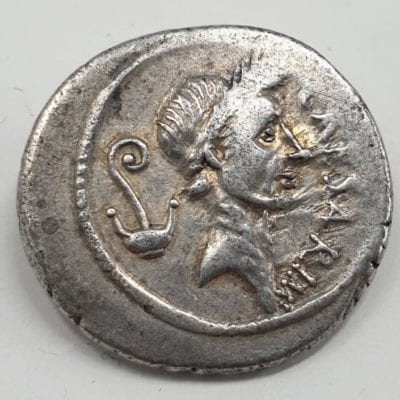 Julius Caesar, Lifetime Issue Denarius, Roman Imperators January-February 44 BC, Silver Denarius, Lifetime issue Rome mint