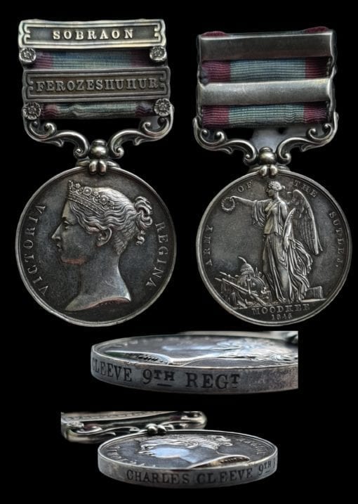 Sutlej 1845-46, for Moodkee, 2 clasps, Ferozeshuhur, Sobraon (Charles Cleeve, 9th Regiment)