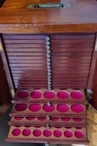 A mahogany coin cabinet, ex Baldwin