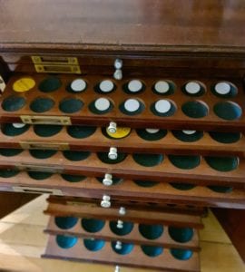 A wonderful mahogany coin cabinet, ex Baldwin, size approx 36 x 33 x 28cm