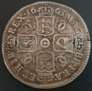 Charles II (1660-85), Shilling, 1663, first draped bust variety