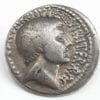 The Triumvir, Octavian, Spring-early summer 36 BC. AR Denarius. Southern or central Italian mint. Bareheaded facing right, reverse Tetrastyle temple of Divus Julius