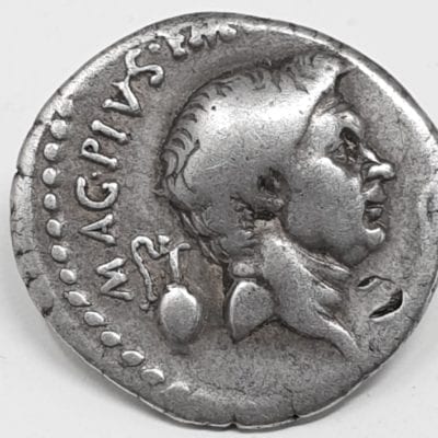 Sextus Pompey (76-35 BC), silver denarius, Catania (Sicily), 42-40 BC, Catanaean brothers